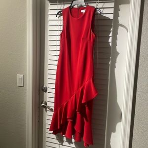 Beautiful red Calvin Klein tulip hem crepe dress size 4.